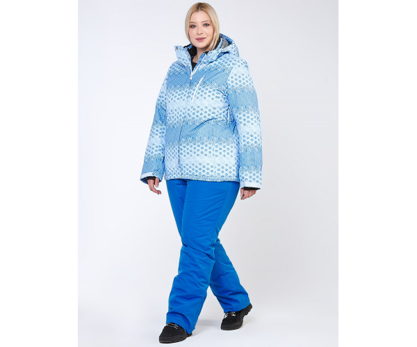 Женский зимний костюм горнолыжный большого размера голубого цвета 01830Gl