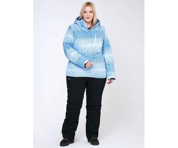Женский зимний костюм горнолыжный большого размера голубого цвета 01830Gl